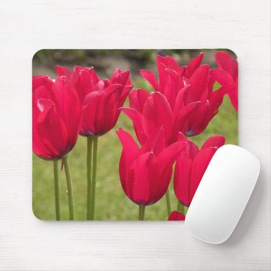 Donkerroze of rode Muismat met Tulips (Met muis)