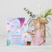 Donkerroze op de Mermaid Birthday Invitation Kaart (Staand voorkant)