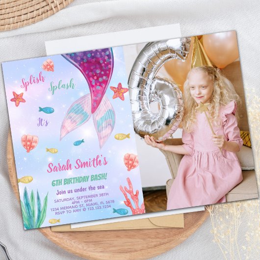Donkerroze op de Mermaid Birthday Invitation Kaart