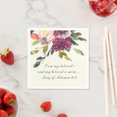 Donkerroze Paarse Bloemen Waterverf Bijbel Bruilof Servet (Insitu)