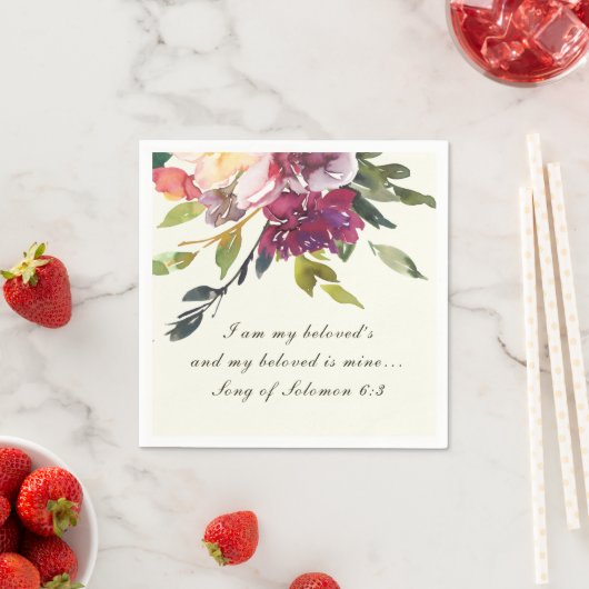 Donkerroze Paarse Bloemen Waterverf Bijbel Bruilof Servet (Insitu)