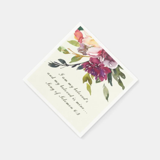 Donkerroze Paarse Bloemen Waterverf Bijbel Bruilof Servet (Hoek)