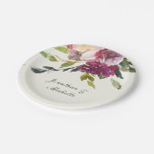 Donkerroze Paarse Floral Waterverf bruiloft Papieren Bordje (Gekanteld)