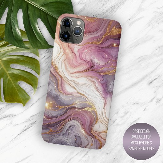 Donkerroze Paarse Gouden Wit Marmeren Kunstpatroon Case-Mate iPhone Case