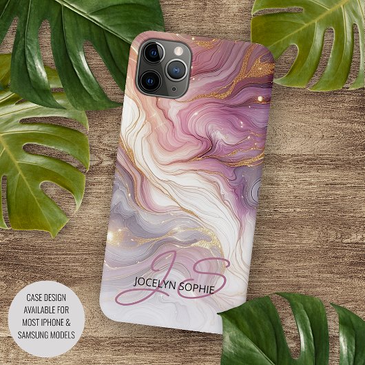 Donkerroze Paarse Gouden Wit Marmeren Kunstpatroon Case-Mate iPhone Case