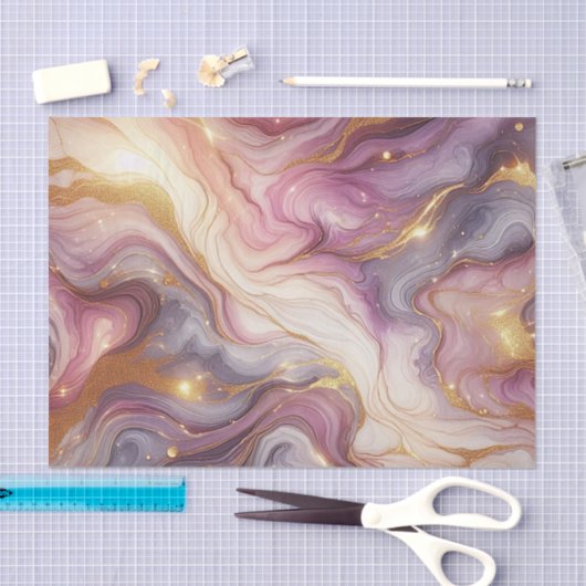 Donkerroze Paarse Gouden Wit Marmeren Kunstpatroon Tissuepapier (Craft)