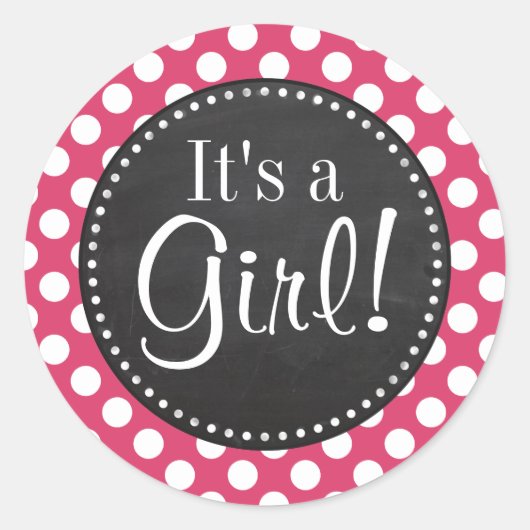 Donkerroze Polka Dots; Retro krijtbord look Ronde Sticker (Voorkant)