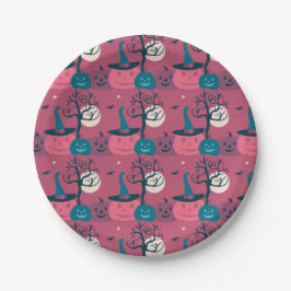 Donkerroze pompoen scène Halloween Papieren Bordje