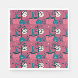 Donkerroze pompoenscene Halloween Servet