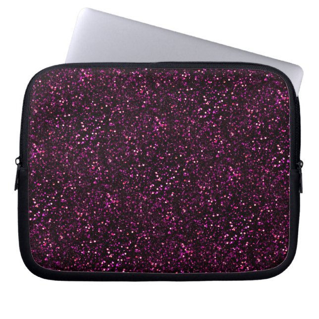 Donkerroze Posh Glitter Laptop Sleeve (Voorkant)
