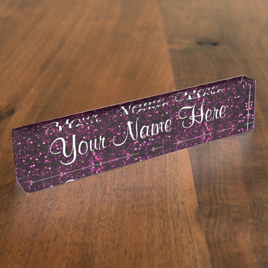 Donkerroze Posh Glitter Naambordje (Zijkant)