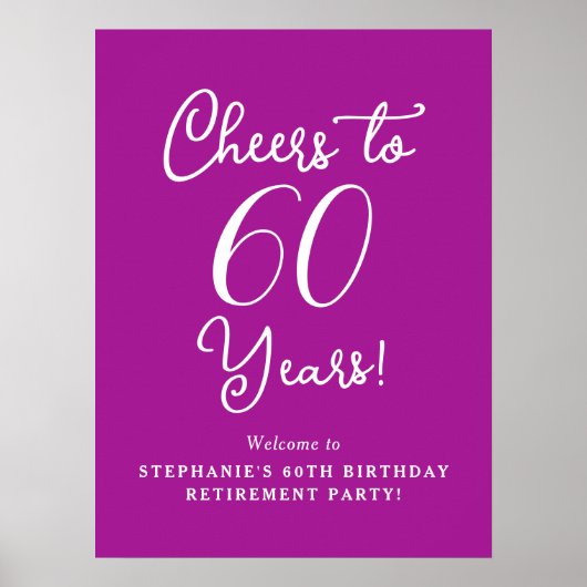 Donkerroze proost op 60 jaar pensioenfeest poster (Voorkant)