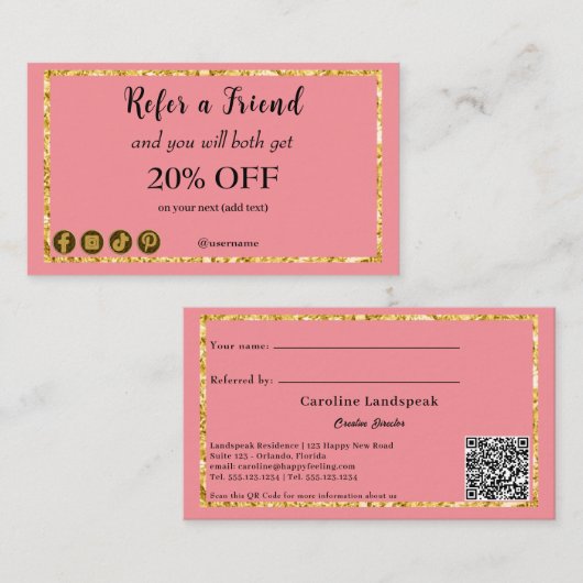 Donkerroze & QR-code, Een vriend doorgeven Aanbevelingskaartje (Voorkant / Achterkant)