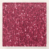 Donkerroze rood magenta faux fonkelt glitters glazen onderzetter (Voorkant)