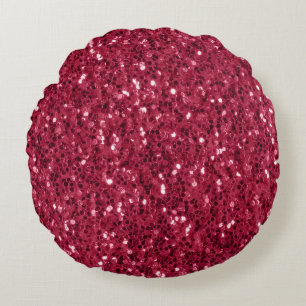 Donkerroze rood magenta faux fonkelt glitters rond kussen