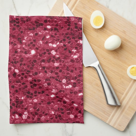 Donkerroze rood magenta faux fonkelt glitters theedoek (Quarter Fold)