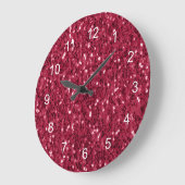 Donkerroze rood magenta faux sparkles met cijfers grote klok (Hoek)