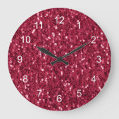 Donkerroze rood magenta faux sparkles met cijfers grote klok (Voorkant)
