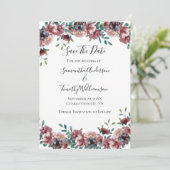 Donkerroze Roos Blauw groene eucalyptus Floral Save The Date (Staand voorkant)