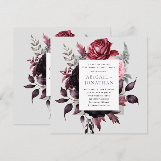 Donkerroze Rose Grey Bloemenbijbel Christelijk Bru Kaart (Voorkant / Achterkant)