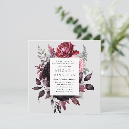 Donkerroze Rose Grey Bloemenbijbel Christelijk Bru Kaart (Staand voorkant)