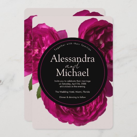 Donkerroze roses Romantic Wedding Kaart (Voorkant / Achterkant)