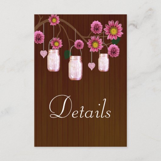 Donkerroze roze draal maden bruiloft details informatiekaartje (Voorkant)