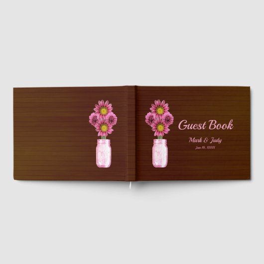Donkerroze roze Floral Mason Jar Wedding Gastenboek (Volledig)