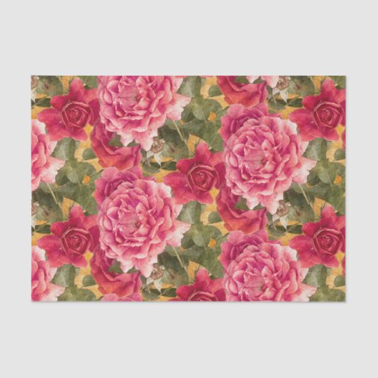  donkerroze rozen rozen - patroon tissuepapier (Voorkant)