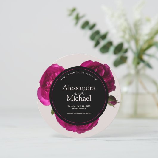 Donkerroze rozen rozen roantic sparen de datum van kaart (Staand voorkant)