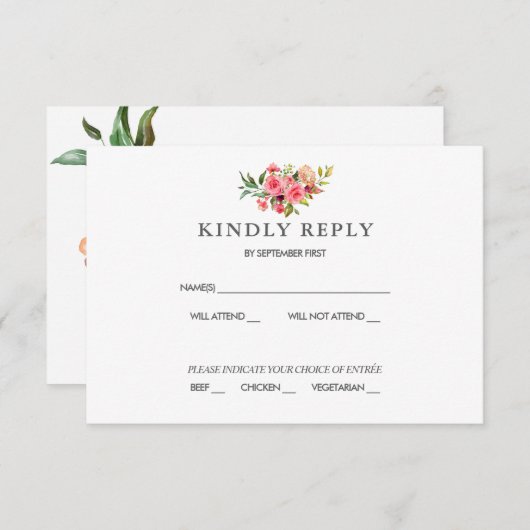 Donkerroze Rozen Stof Roze Trouw RSVP Uitnodiging (Voorkant / Achterkant)