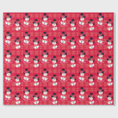 Donkerroze sneeuwpop cadeaupapier (Vlak)