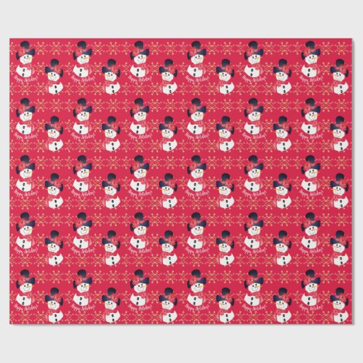 Donkerroze sneeuwpop cadeaupapier (Vlak)