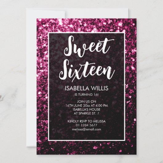 Donkerroze sparkles glitter Sweet 16 elegant scrip Kaart (Voorkant)