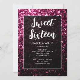 Donkerroze sparkles glitter Sweet 16 elegant scrip Kaart