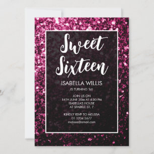 Donkerroze sparkles glitter Sweet 16 elegant scrip Kaart