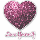 Donkerroze sparkles Heart Love Yourself Aangepaste Sticker (Voorkant)