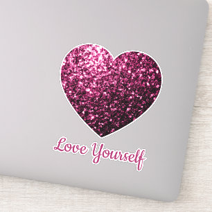 Donkerroze sparkles Heart Love Yourself Aangepaste Sticker