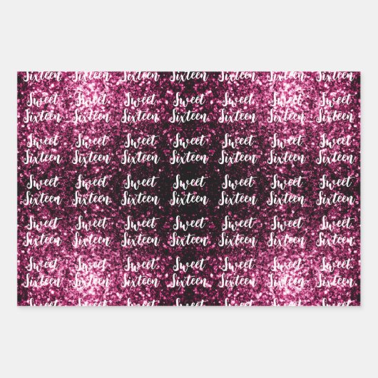 Donkerroze sparkles Sweet 16 script patroon Inpakpapier Vel (Voorkant)