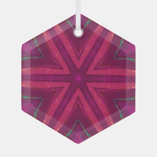 Donkerroze ster glas ornament (Voorkant)