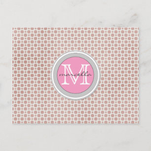 donkerroze stippen lichtroze monogram briefkaart