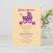 Donkerroze stroller, roze bloemen, baby girl douch kaart (Staand voorkant)