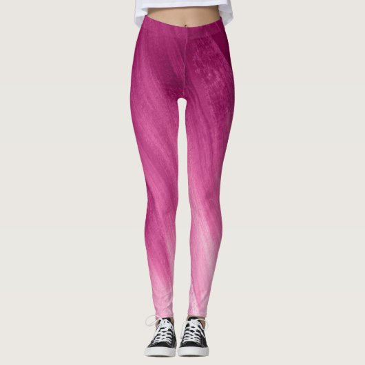 Donkerroze tot witte abstracte kunst leggings (Voorkant)