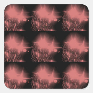 Donkerroze vierkante sticker met vuurwerk