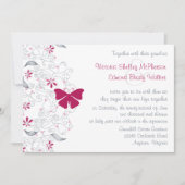 Donkerroze vlinder grillige bruiloft uitnodiging (Voorkant)