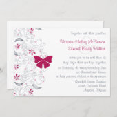 Donkerroze vlinder grillige bruiloft uitnodiging (Voorkant / Achterkant)