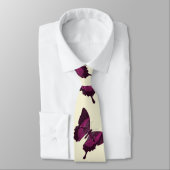 Donkerroze vlinder met beige achtergrond stropdas (Gebonden)