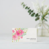 Donkerroze Waterverf Floral Visitekaartje (Staand voorkant)