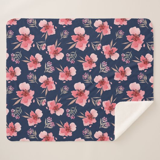 Donkerroze Waterverf patroon Sherpa Deken (Voorkant (horizontaal))