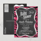 Donkerroze zebrastrepen; krijtbordlook uitnodiging briefkaart (Voorkant / Achterkant)